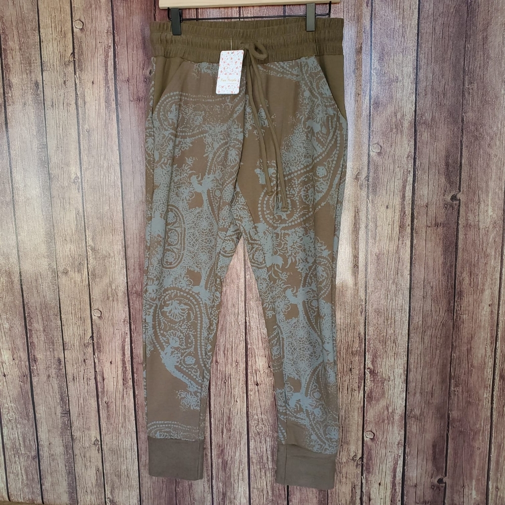 NWT Free People Olive Green with print joggers